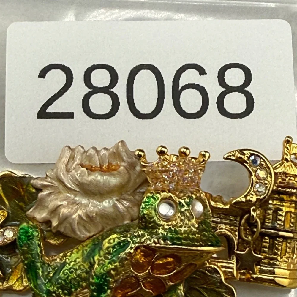 Vintage Kirks Folly Frog Prince Brooch Gold Tone Enamel Rhinestone Signed